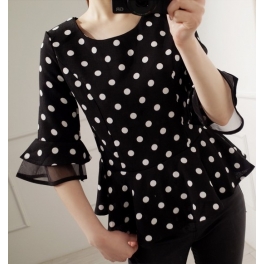 blouse wanita motif polkadot T1059