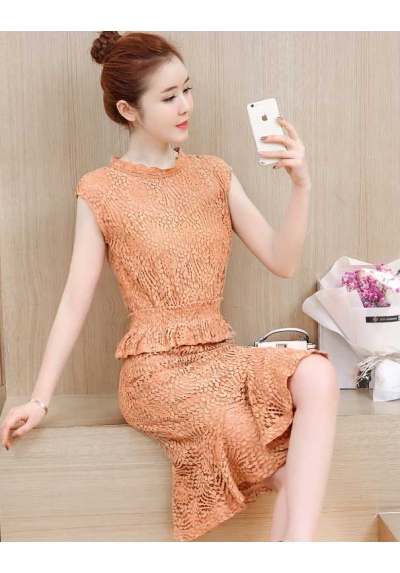 setelan brukat wanita korea D5439