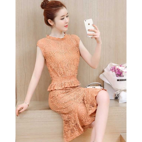 setelan brukat wanita korea D5439