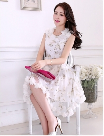 dress pesta korea motif bunga D2333