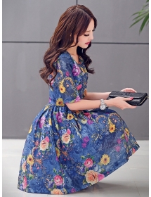 dress wanita model korea motif bunga D1046