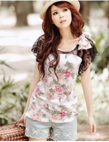 blouse wanita motif bunga T1352