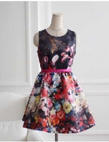 dress satin motif bunga D1352