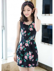 dress wanita korea motif bunga D1389
