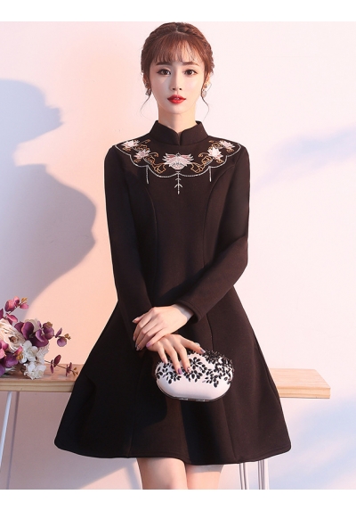dress cheongsam hitam D6566
