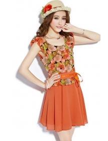dress wanita korea motif bunga D1398