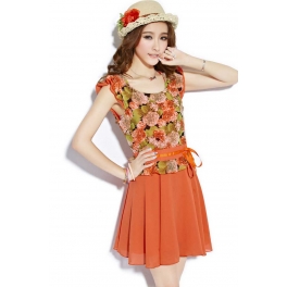 dress wanita korea motif bunga D1398