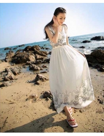 long dress tanpa lengan motif batik D1466