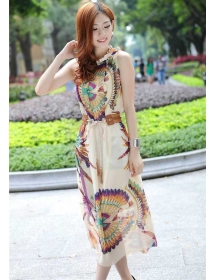 long dress tanpa lengan motif batik D1534