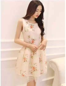 dress wanita korea motif bunga D1538