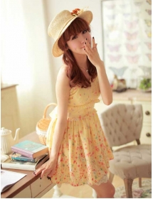dress wanita model korea motif bunga D1565