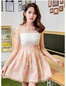 dress wanita korea motif bunga D1601