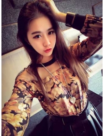 blouse wanita motif bunga T1843