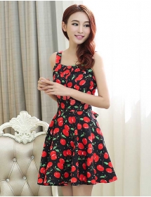 dress wanita motif cherry D1758