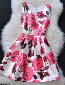 dress pesta motif mawar D1759
