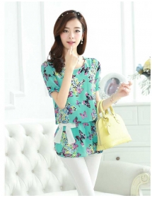 blouse chiffon motif kupu-kupu T2046