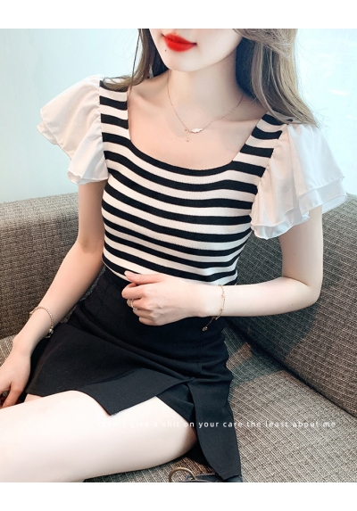 blouse wanita rajut salur import T7873