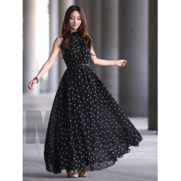 long dress wanita motif polkadot D2031