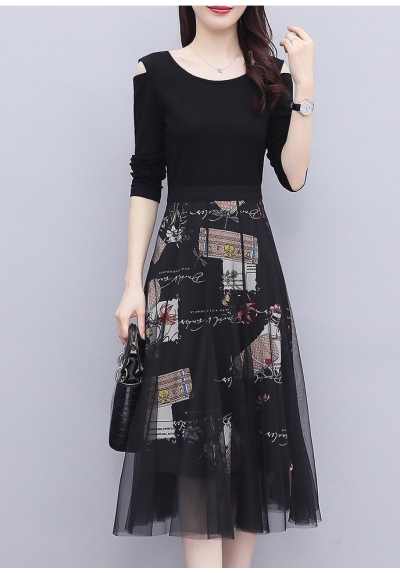 dress wanita korea lengan panjang D7753