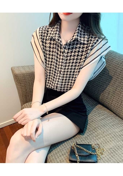 kemeja wanita korea motif houndstooth T7919