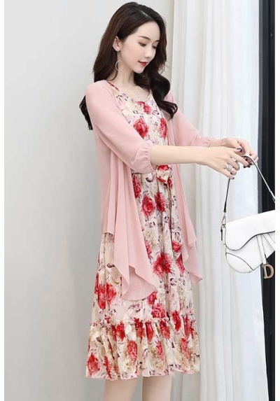 dress wanita korea dress + cardigan import D7772