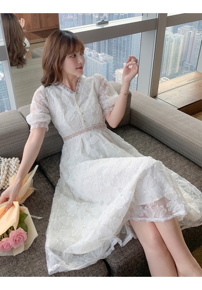 dress wanita korea putih D7825