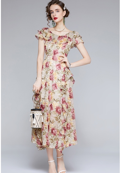 dress wanita korea motif bunga D7826