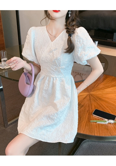 dress putih wanita korea D7867
