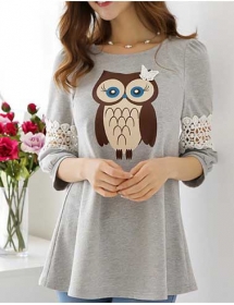blouse wanita motif owl T2190