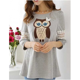 blouse wanita motif owl T2190