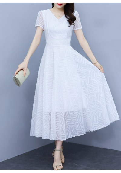 midi dress putih wanita korea D7950