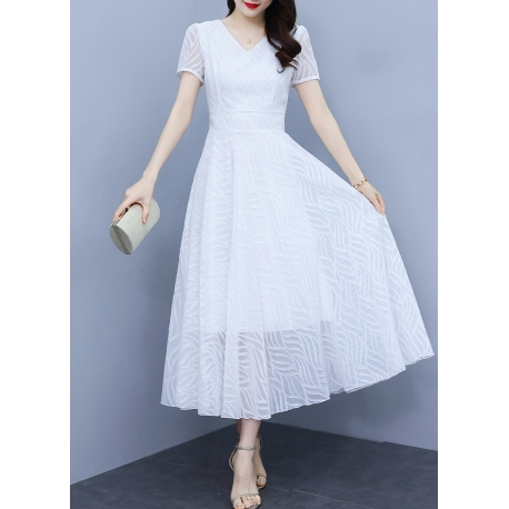 midi dress putih wanita korea D7950