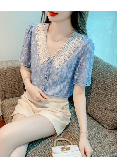 blouse brukat wanita korea berkerah T8110