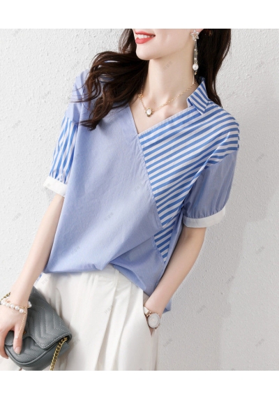blouse wanita korea motif salur T8124