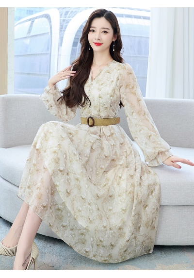 midi dress wanita korea motif bunga D7969