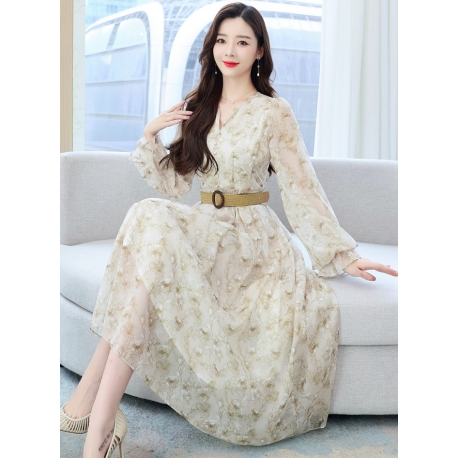 midi dress wanita korea motif bunga D7969