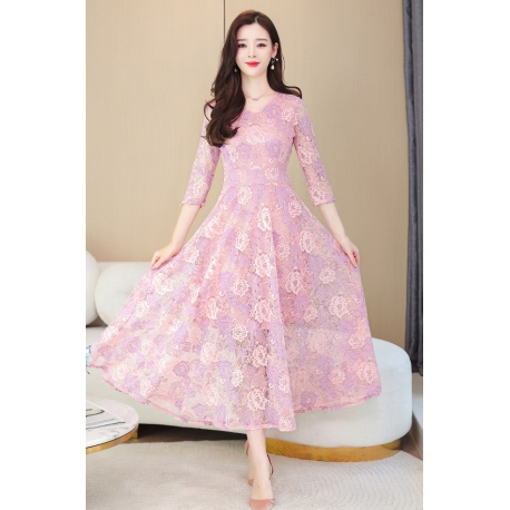 long dress brukat wanita korea D7971