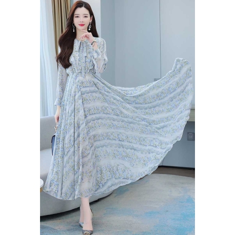 maxi dress wanita korea D7996
