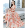 long dress chiffon wanita korea D8028
