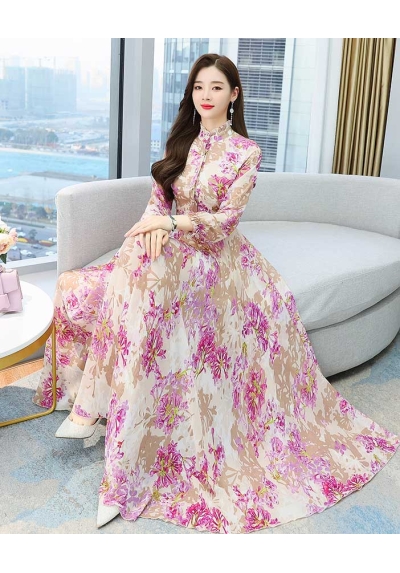 long dress chiffon wanita korea D8028