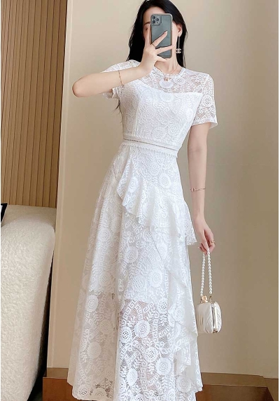 maxi dress wanita korea putih D8017