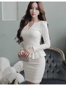 dress v-neck lengan panjang D2428