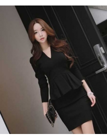 dress v-neck lengan panjang D2429