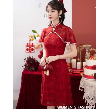 dress cheongsam merah import D8293