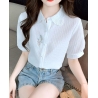 kemeja wanita putih import lengan pendek T8633