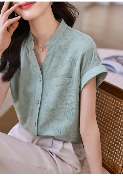 atasan  v-neck  berkancing import T8637