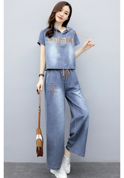setelan denim wanita korea import D8390