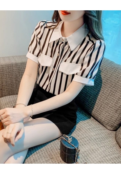 Kemeja chiffon wanita motif salur import T8663