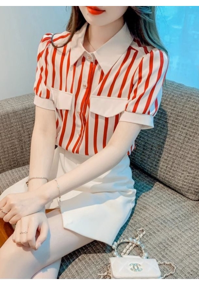 Kemeja chiffon wanita motif salur import T8664