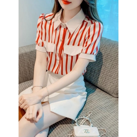 Kemeja chiffon wanita motif salur import T8663